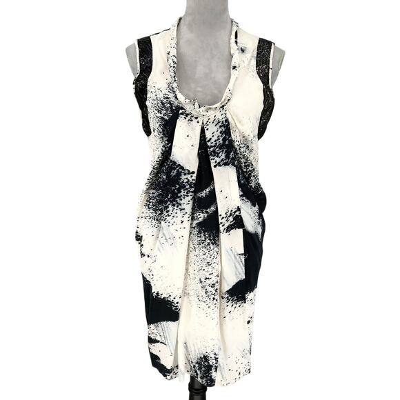 Sachin and Babi Ankasa Dress Womens 4 Ivory Black Silk Lined Sequins Shift Pleat - Picture 1 of 14